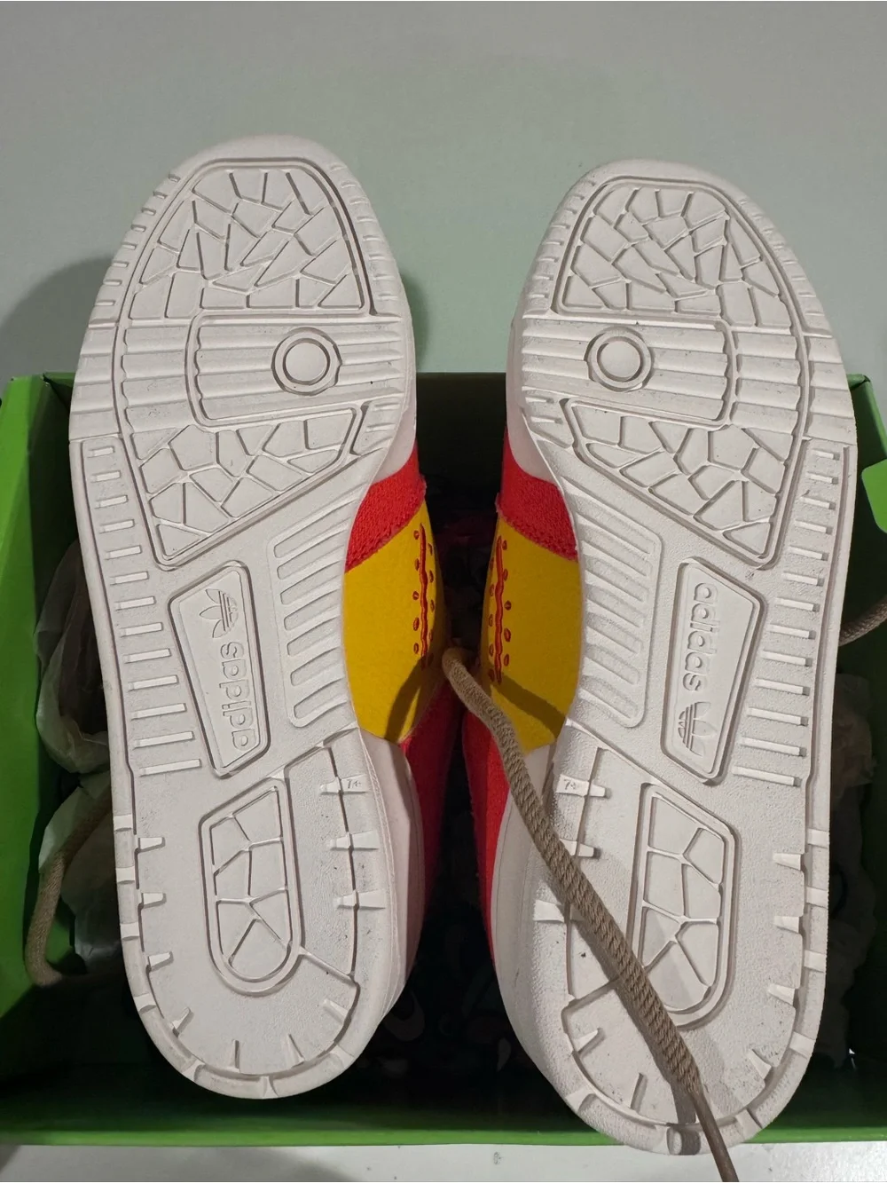 adidas Red Sneakers with Blue Collar and Yellow Accent
